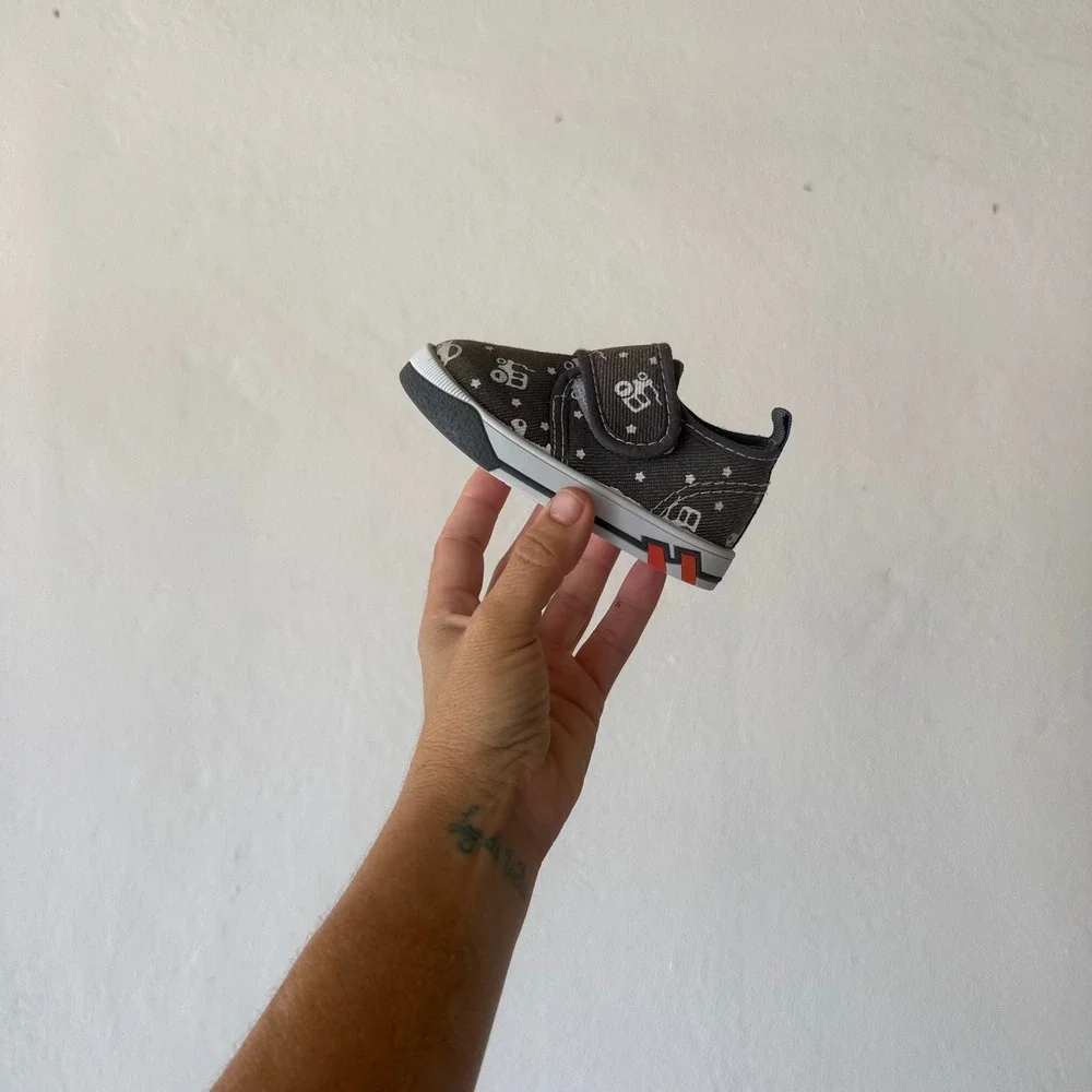 Toddler Slip On Sneakers Size 4 Gray Cars Print Hook & Loop Shoes